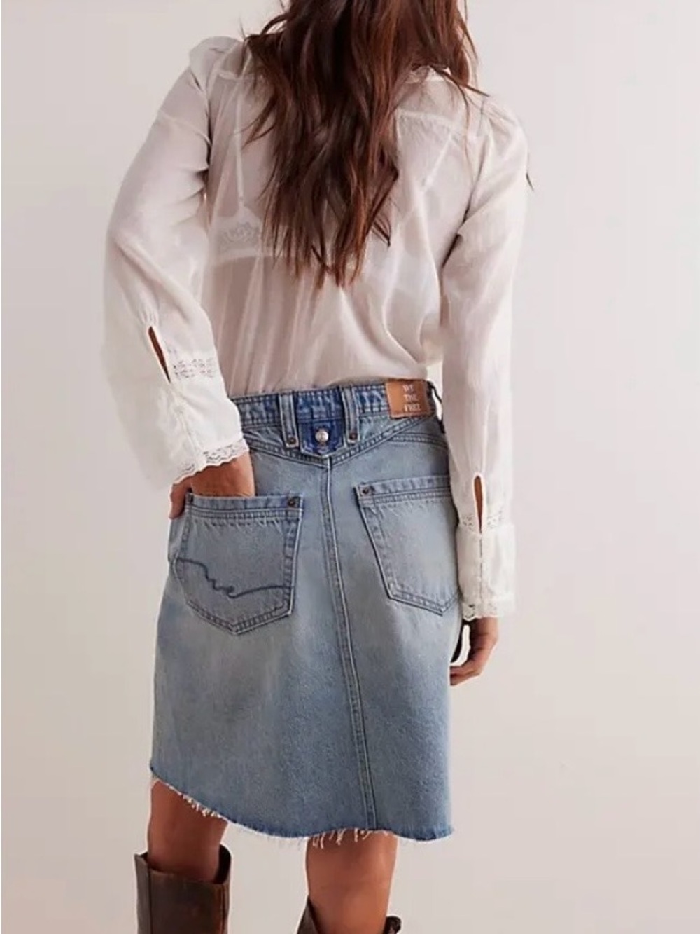Free People Light Blue Denim Midi Skirt